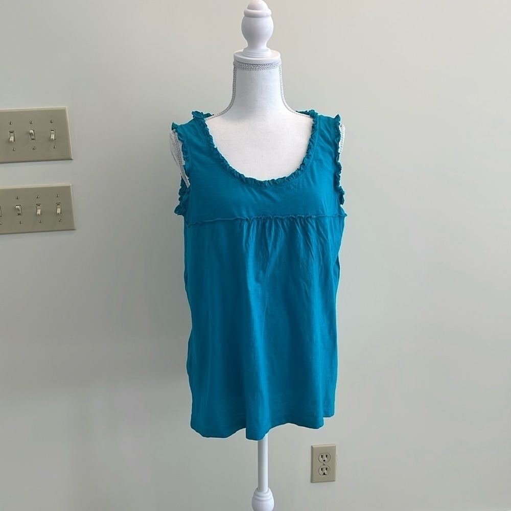Loft Teal Sleeveless Top With Ruffles. Large